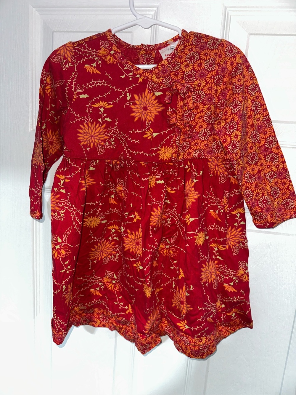 Hanna Andersson Asian Inspired Faux Wrap Long Sleeve Dress Size 90 3T